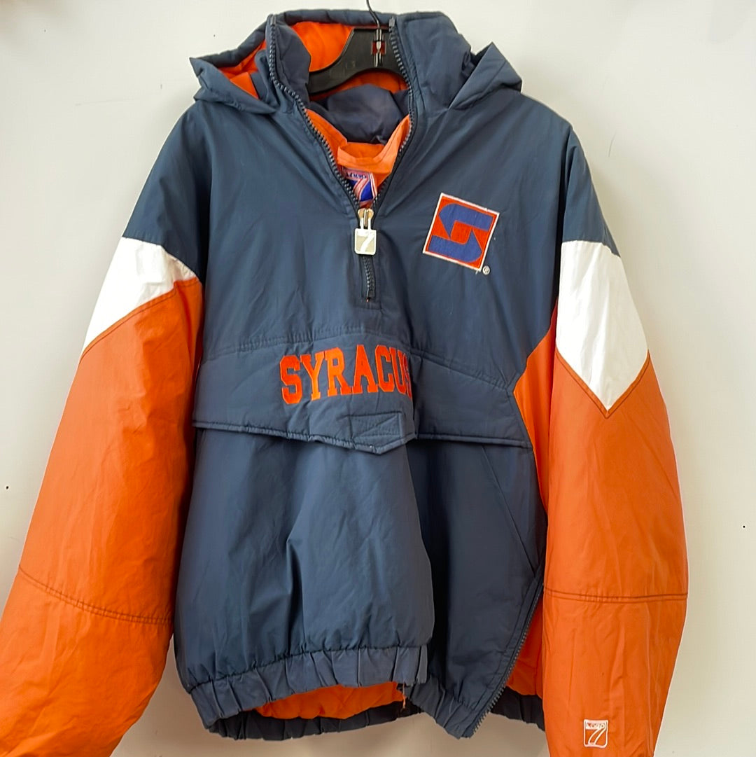 Vtg Syracuse University 1870 Orange Starter Puffer Pullover Jacket Hood XL NCAA store