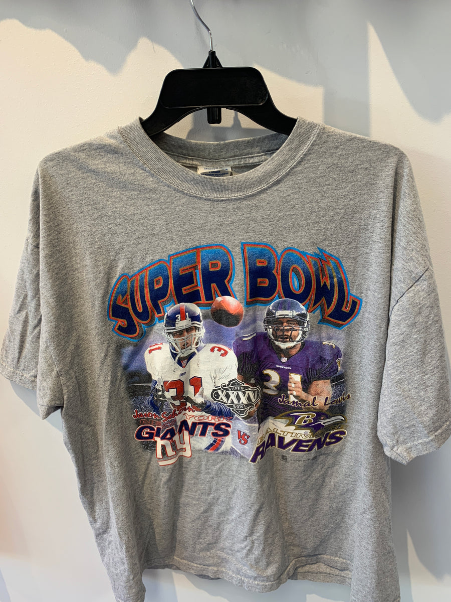 New York Giants Super Bowl Heather Gray T Shirt Double Sided Jason