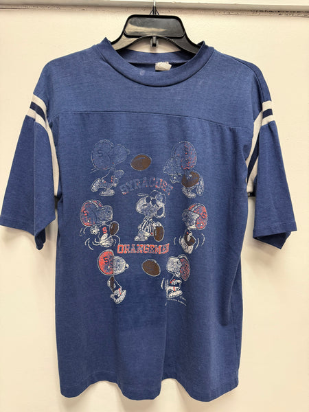 Vtg SU Schulz Snoopy Football Orangemen S/S T-Shirt Blue M/L USA TS667