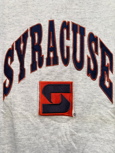 Vtg SU Interlocking S Stitched Tee Grey L USA TS785