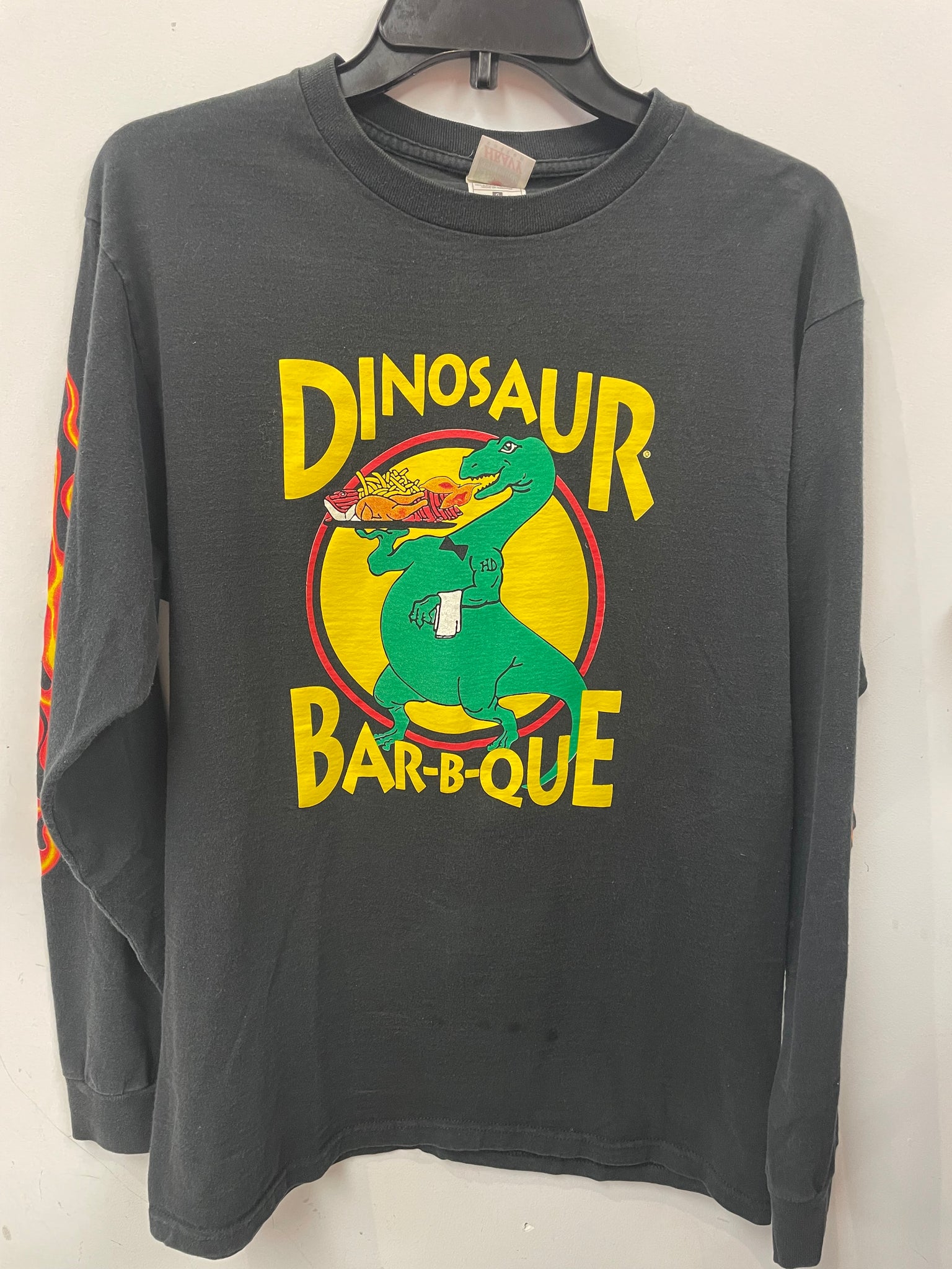 Vintage Dinosaur Bar-B-Que Black Long Sleeve Tee L TS492