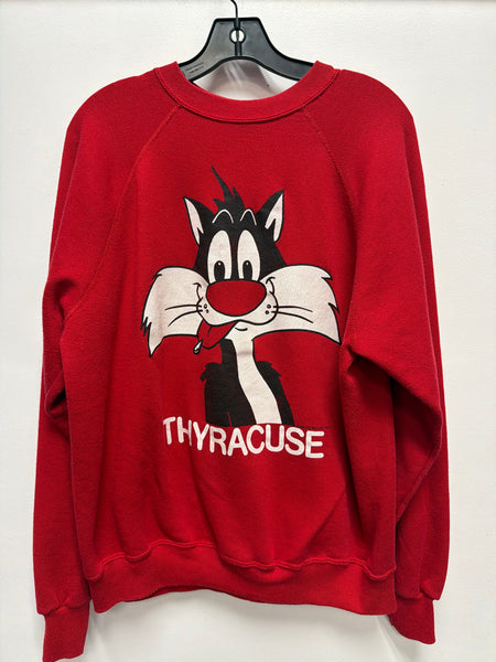 Vtg Syr Looney Tunes “Thyracuse” Sylvester Crewneck Sweatshirt Red M/L USA SS1269
