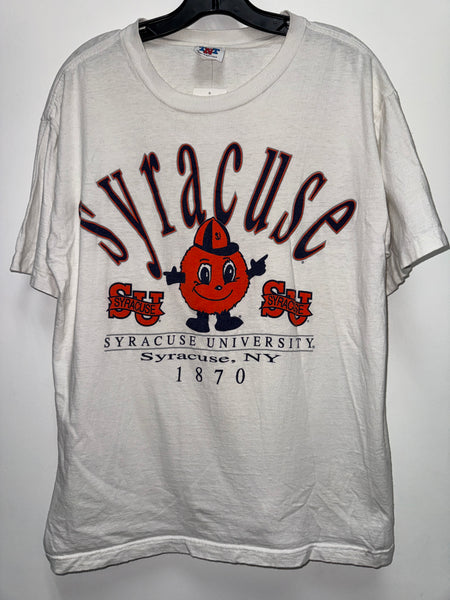 Vtg SU Otto Banner Syracuse NY Tee White L USA TS784