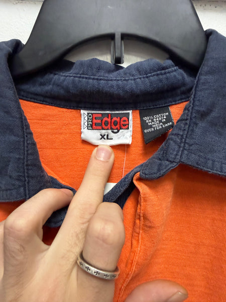 Vtg SU Interlocking "S" 1/4 Button Up L/S Shirt Orange Navy XL TS672