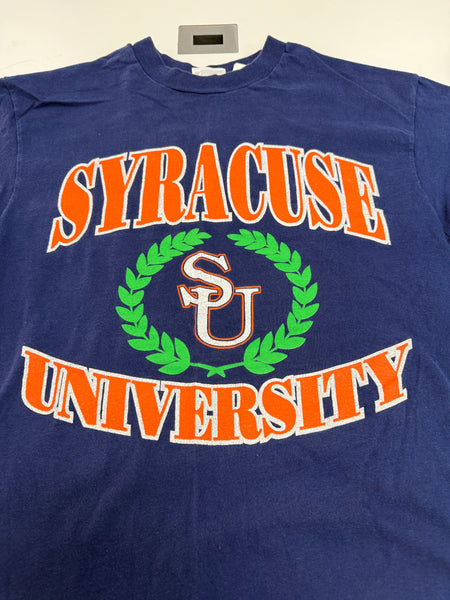 Vtg "SU" Crest S/S T-Shirt Navy L USA TS641