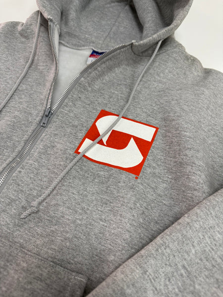 Vintage Champion Syracuse University Interlocking "S" Full Zip Hoodie Sweatshirt Grey SS1236