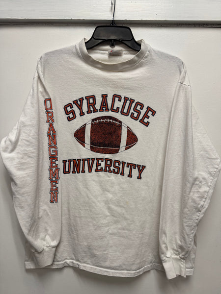 Vtg SU Orangemen Football L/S T-Shirt White L USA TS671