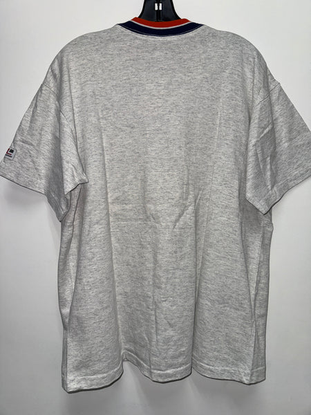 Vtg SU Interlocking S Stitched Tee Grey L USA TS785