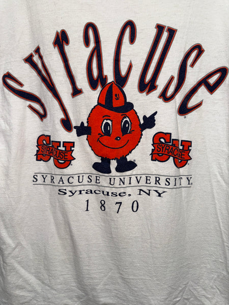 Vtg SU Otto Banner Syracuse NY Tee White L USA TS784