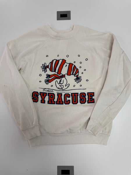 Vintage Syracuse University Snoopy Schulz Crewneck Sweatshirt White S/M USA SS1224