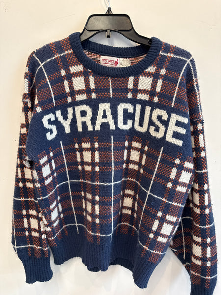 Vintage Syracuse University Plaid Cliff Engle Knit Sweater Medium SS1207