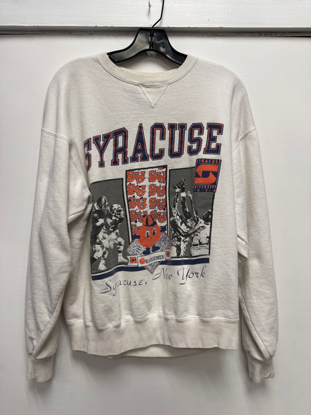Vtg SU Football Basketball "SU" Banner Interlocking "S" Otto Syracuse NY Crewneck Sweatshirt White M US SS1243
