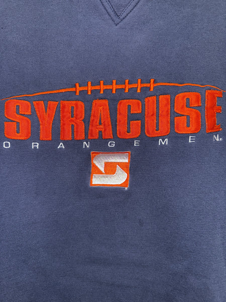 Vtg SU Orangemen Football Interlocking "S" Stitched Crewneck Navy M SS1283