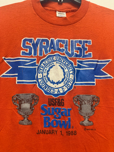 Vtg SU Football Sugar Bowl '88 S/S T-Shirt Orange M USA TS669
