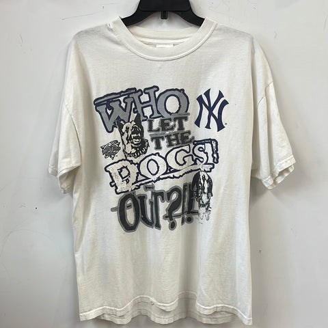 Vintage Yankees Who Let the Dogs Out T Shirt L/XL Y31
