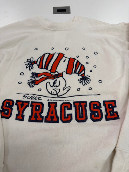 Vintage Syracuse University Snoopy Schulz Crewneck Sweatshirt White S/M USA SS1224