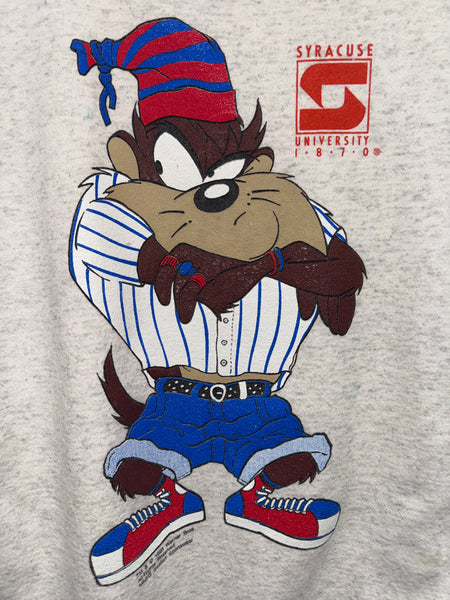 Vtg SU Looney Tunes Taz Interlocking "S" Crewneck Sweatshirt Heather Grey XL USA SS1239