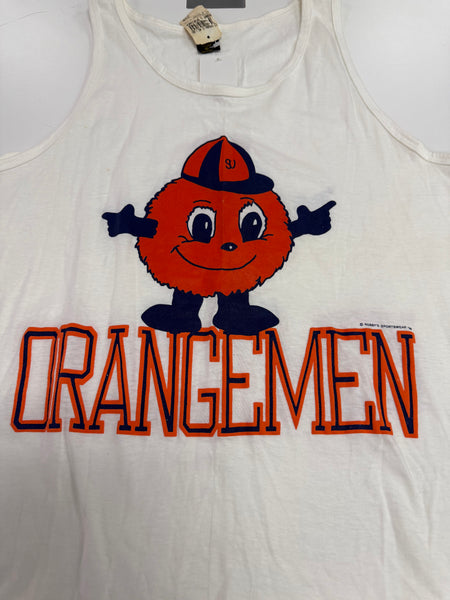 Vintage SU Orangemen Otto F&B Graphic Puffy Print Tank Top White XL USA TS638