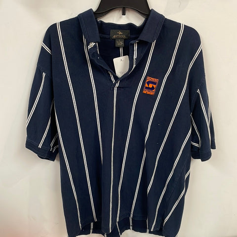 Vintage Navy & White Striped Syracuse Polo Large - TS437