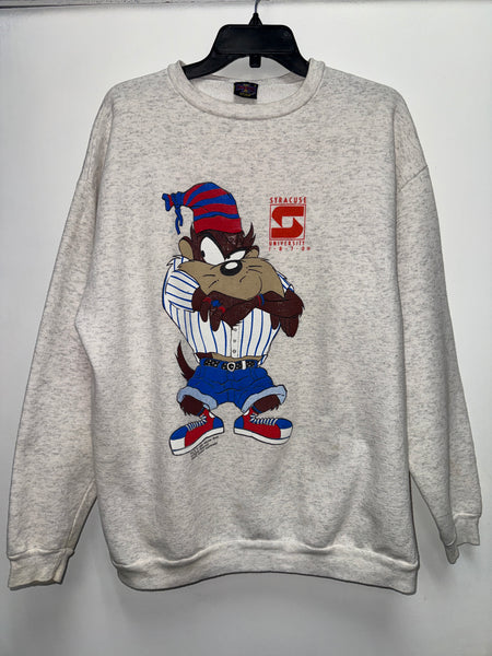 Vtg SU Looney Tunes Taz Interlocking "S" Crewneck Sweatshirt Heather Grey XL USA SS1239