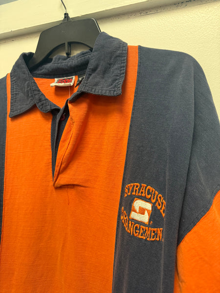 Vtg SU Interlocking "S" 1/4 Button Up L/S Shirt Orange Navy XL TS672