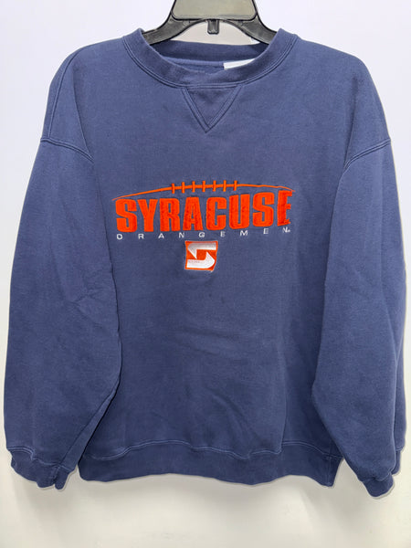 Vtg SU Orangemen Football Interlocking "S" Stitched Crewneck Navy M SS1283