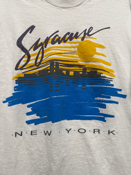 Vtg Syracuse NY Skyline S/S T-Shirt White M/L USA TS674