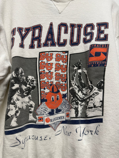 Vtg SU Football Basketball "SU" Banner Interlocking "S" Otto Syracuse NY Crewneck Sweatshirt White M US SS1243