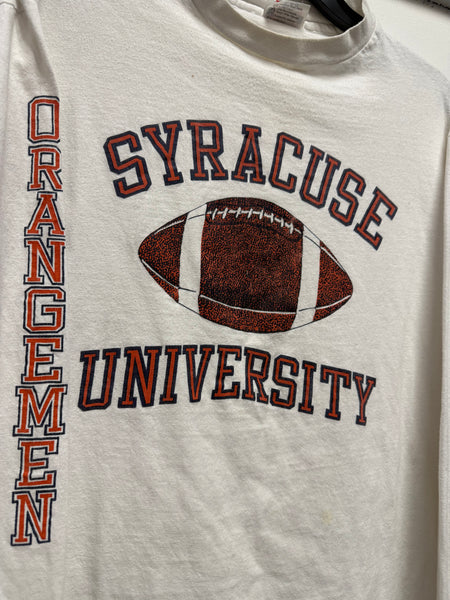 Vtg SU Orangemen Football L/S T-Shirt White L USA TS671