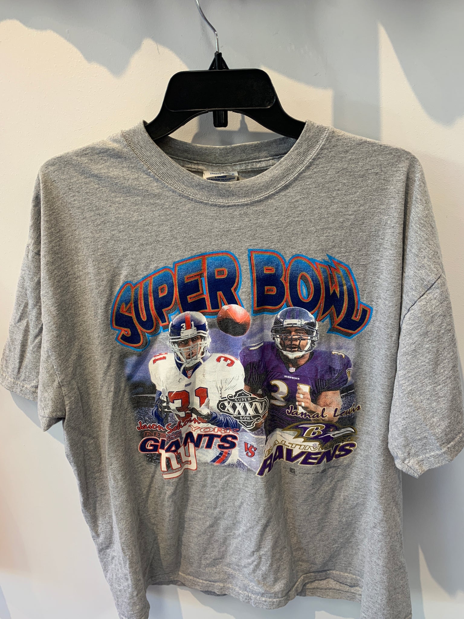 New York Giants Super Bowl Heather Gray T Shirt Double Sided Jason Sehorn XL