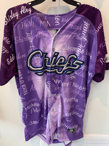 Syracuse Chiefs GAME WORN PURPLE CANCER Jersey, size 46 (fits like L). MADE IN USA.
