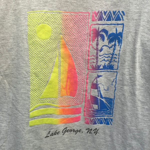 Vintage Neon Lake George T Shirt Medium