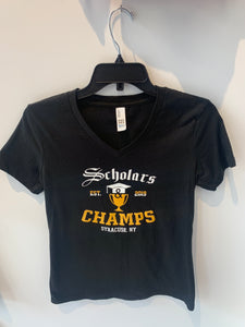 Womens Black V-Neck Scholars & Champs Trophy T Shirt