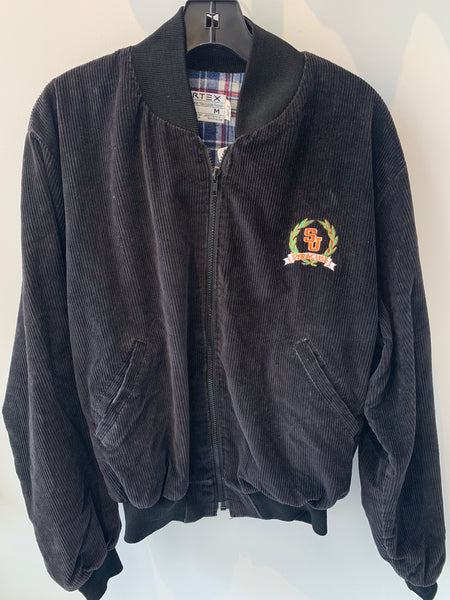 Vintage Black Corduroy Syracuse University jacket with plaid lining Made in USA