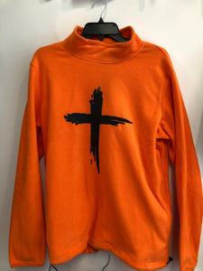 Le Cruz Orange & Black Cross Fleece Mock Neck Top
